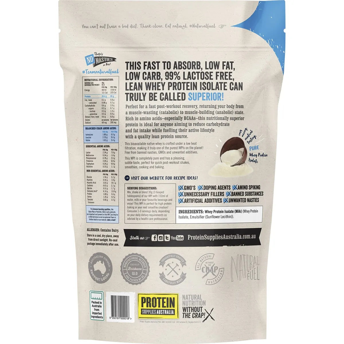 Protein Supplies Australia WPI 1kg Unflavoured Protein Supplies Australia WPI 1kg Unflavoured