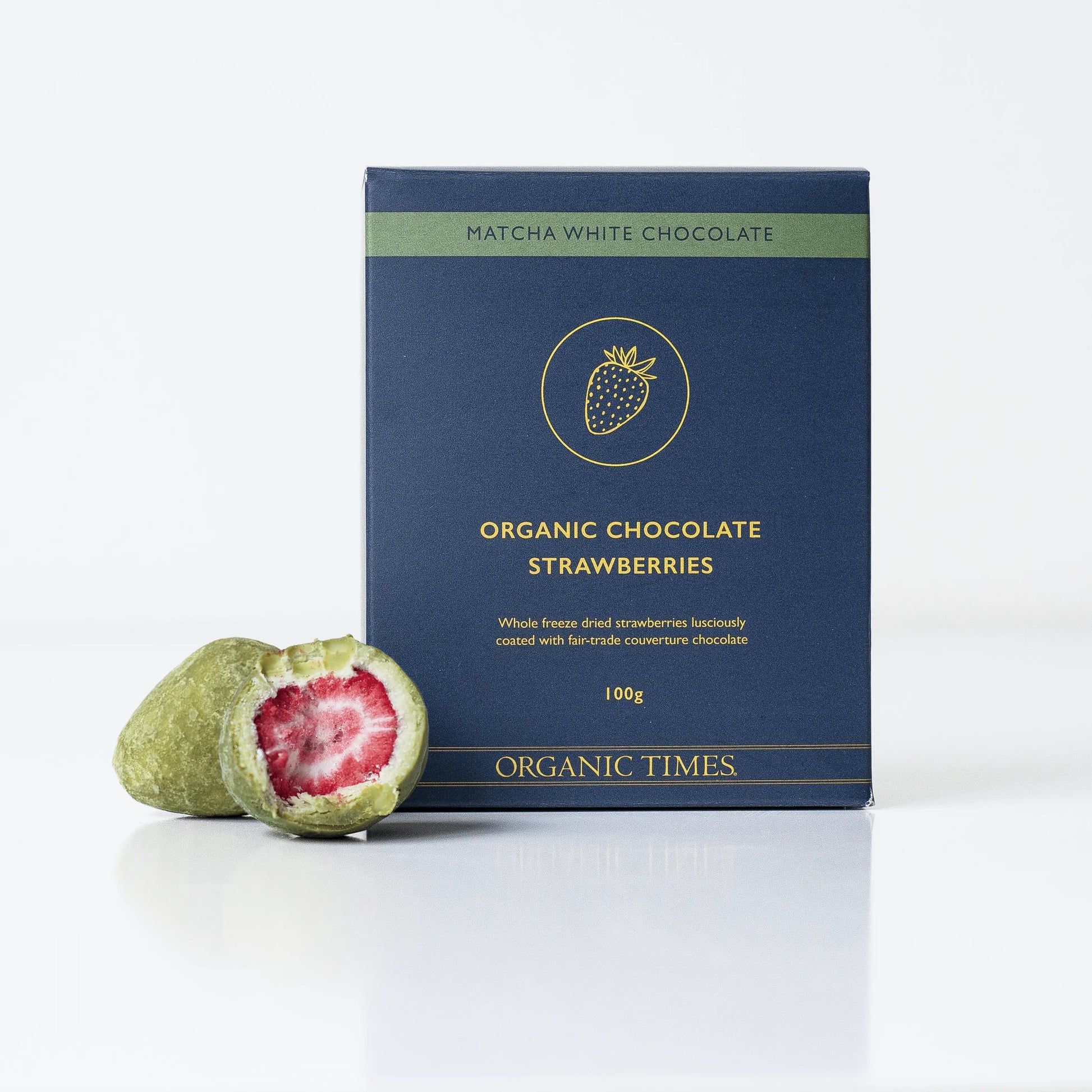 Organic Times Matcha White Choc Strawberries 100g Organic Times Matcha White Choc Strawberries 100g
