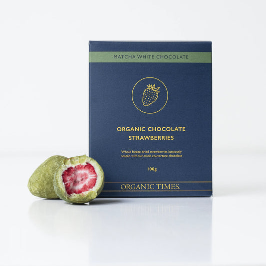 Organic Times Matcha White Choc Strawberries 100g Organic Times Matcha White Choc Strawberries 100g
