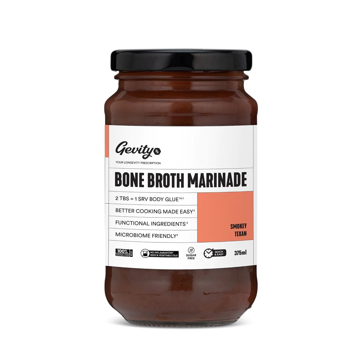 Gevity RX Bone Broth Marinade 375ml Smokey Texan Gevity RX Bone Broth Marinade 375ml Smokey Texan