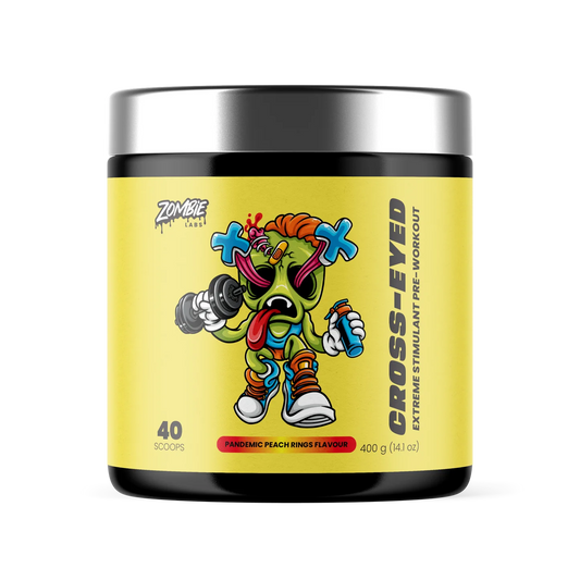 ZombieLabs Cross-Eyed Extreme Pre Workout 40 Serves Pandemic Peach Rings ZombieLabs Cross-Eyed Extreme Pre Workout 40 Serves Pandemic Peach Rings