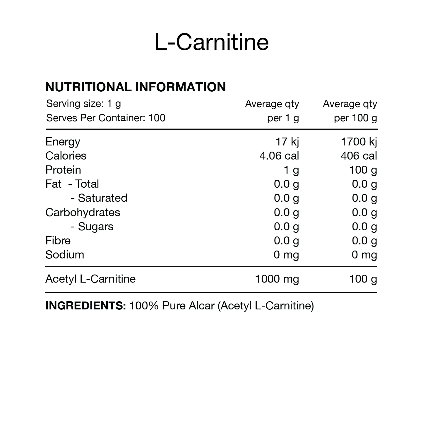 Switch Nutrition Acetyl L-Carnitine 100 Serves