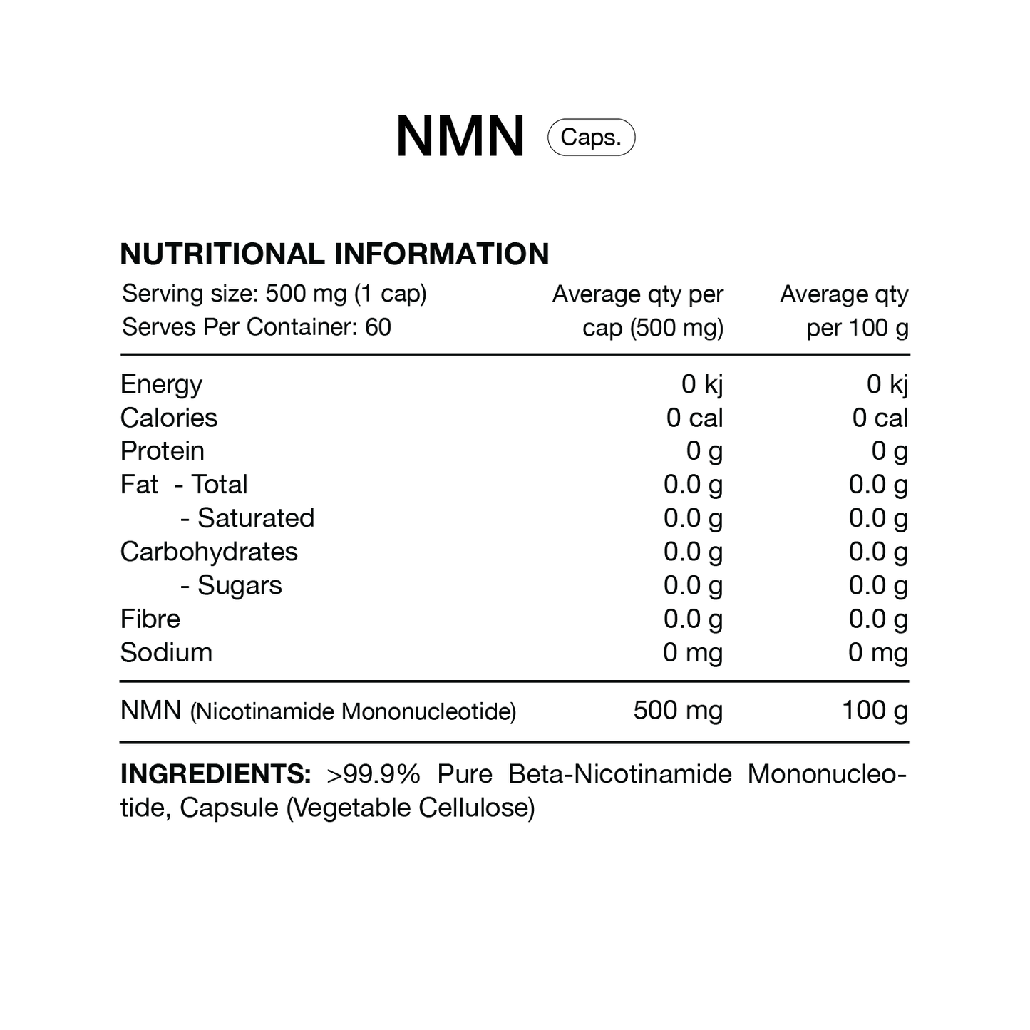 Switch Nutrition 100% Pure NMN 60vc