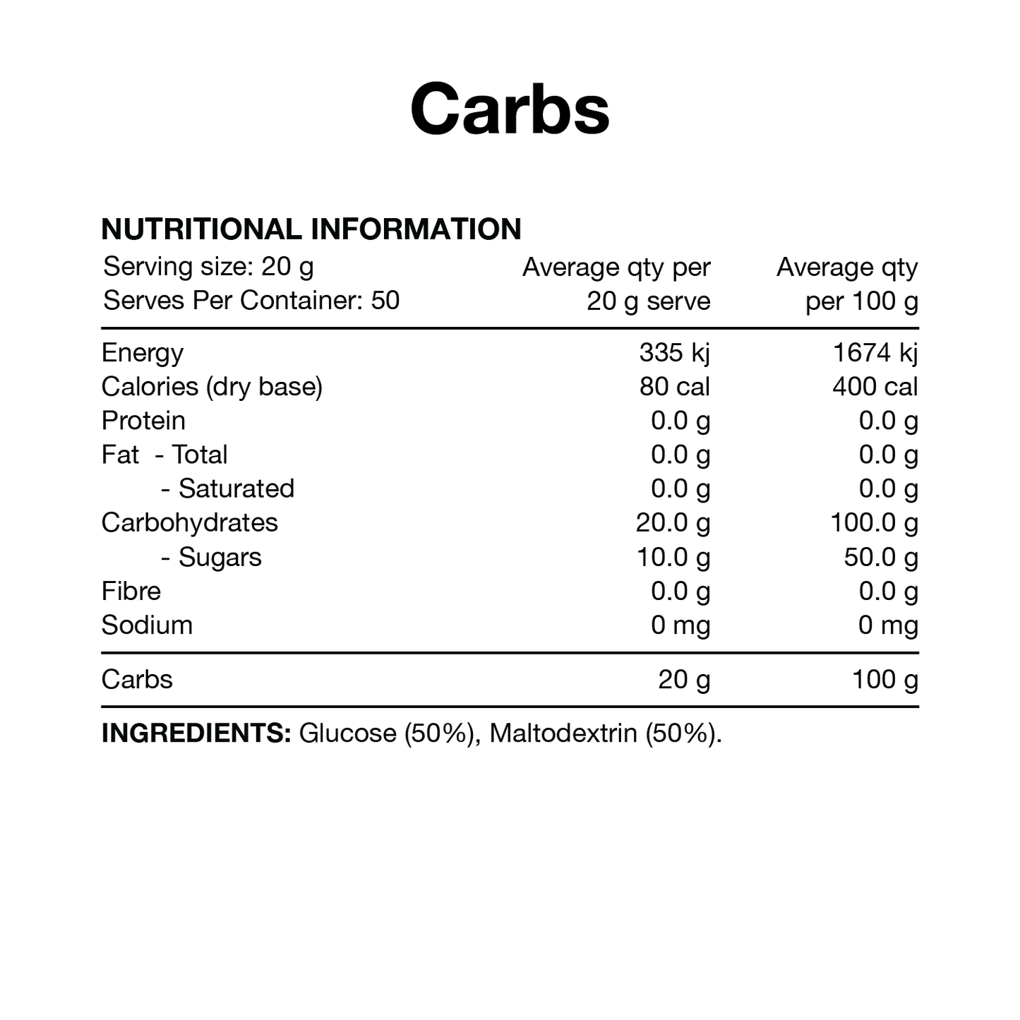 Switch Nutrition Carbohydrates 50 Serves