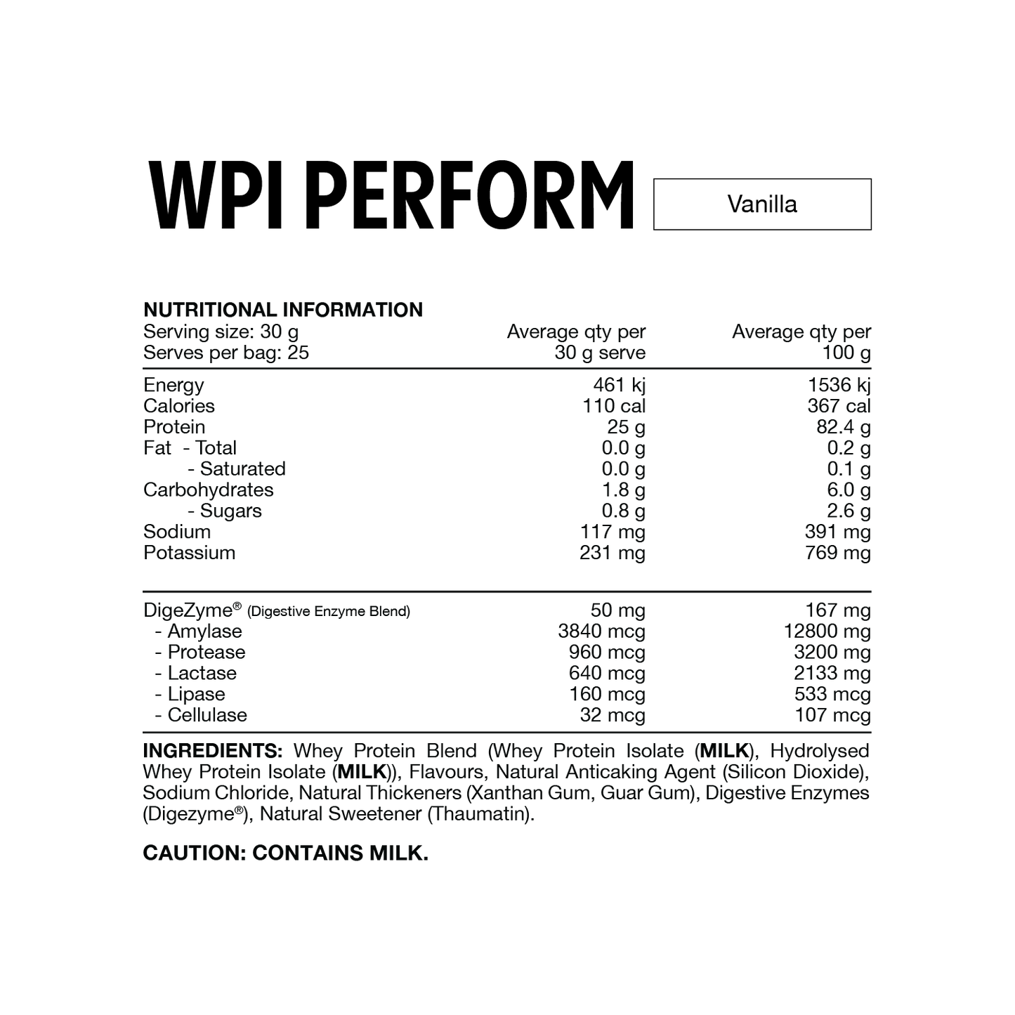 Switch Nutrition WPI Perform 750g Vanilla