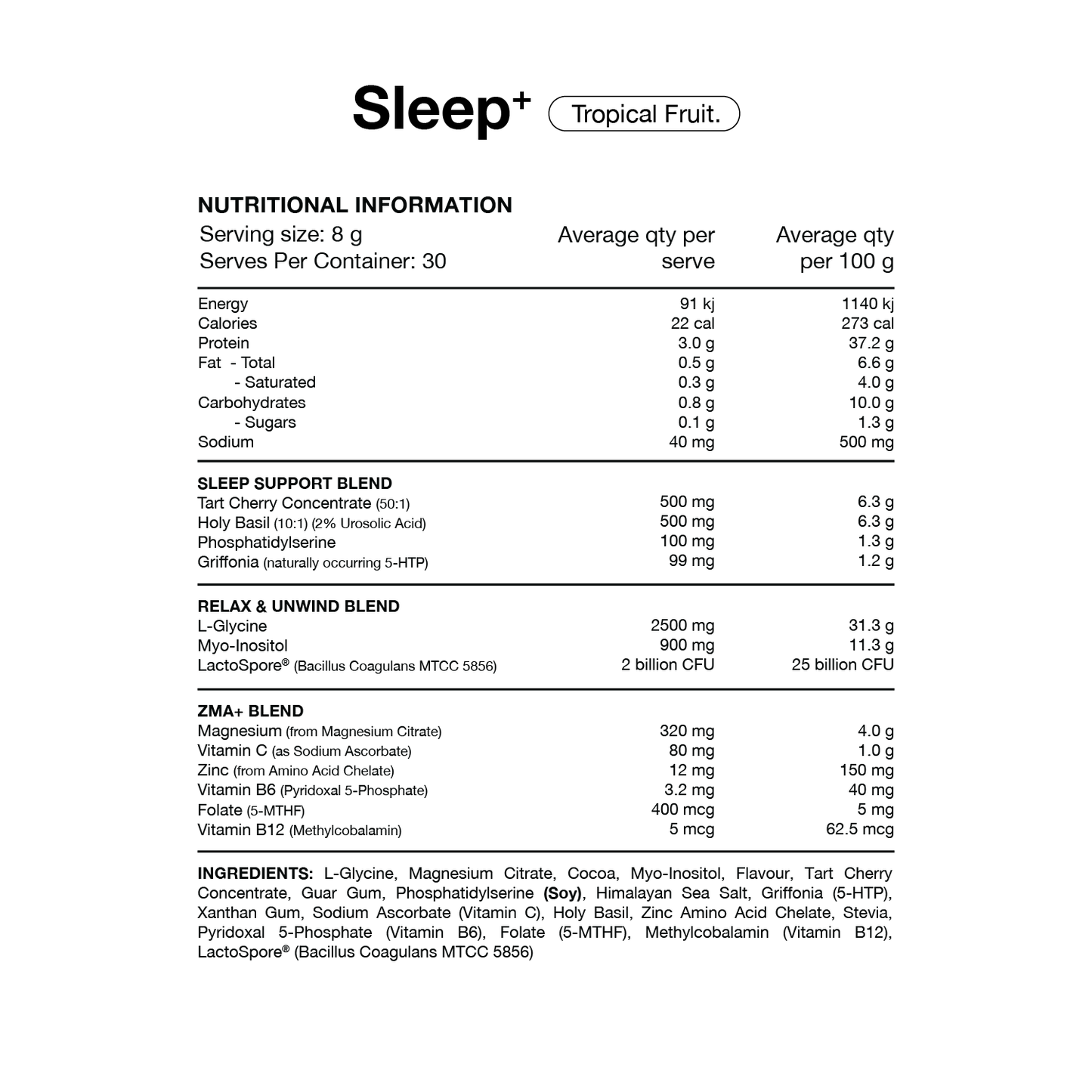 Switch Nutrition Sleep Sachets 20 Serves Tropical Fruit