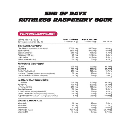 ZombieLabs End of Dayz Pre Workout 50 Serves Ruthless Raspberry Sour