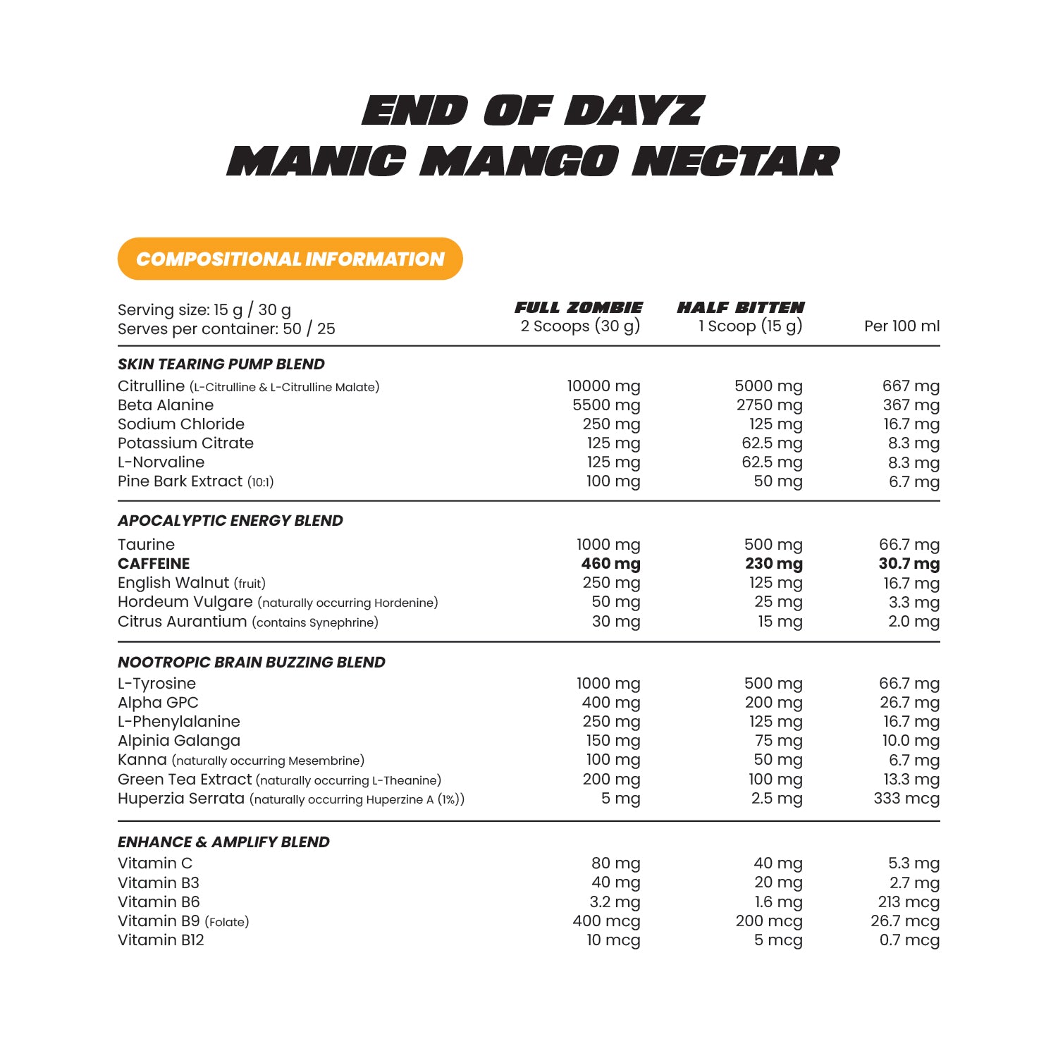 ZombieLabs End of Dayz Pre Workout 50 Serves Manic Mango Nectar