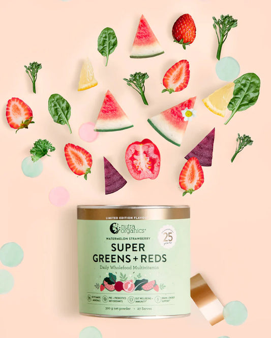 Nutra Organics Super Greens and Reds 300g Watermelon Strawberry