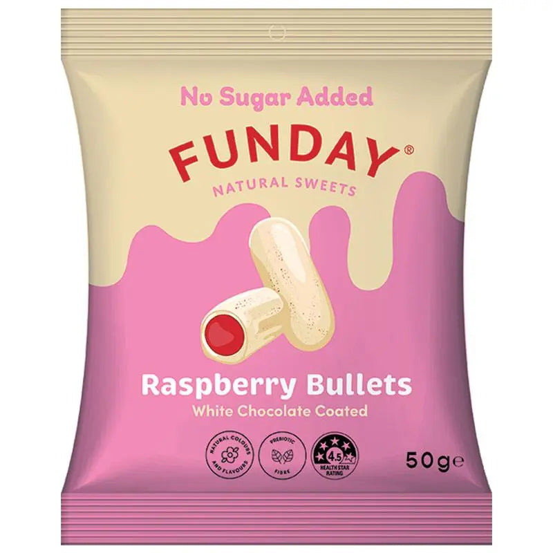 Funday White Chocolate Raspberry Bullets 50g