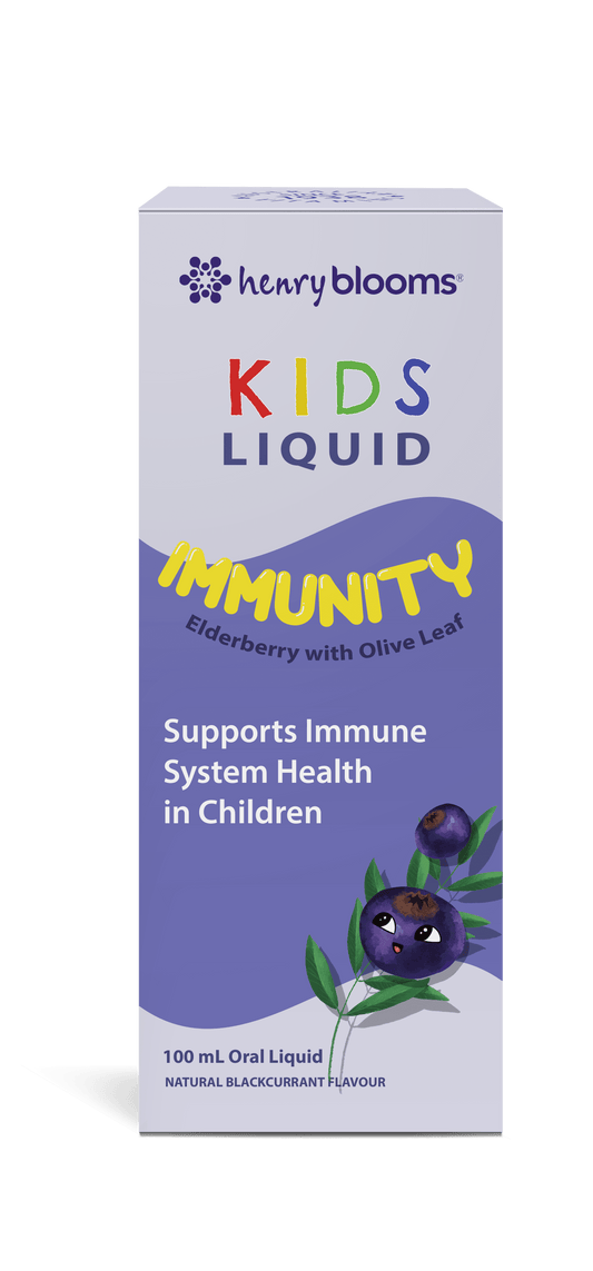 Henry Blooms Kids Liquid Immunity Elderberry with Olive Leaf 100ml Blackcurrant
