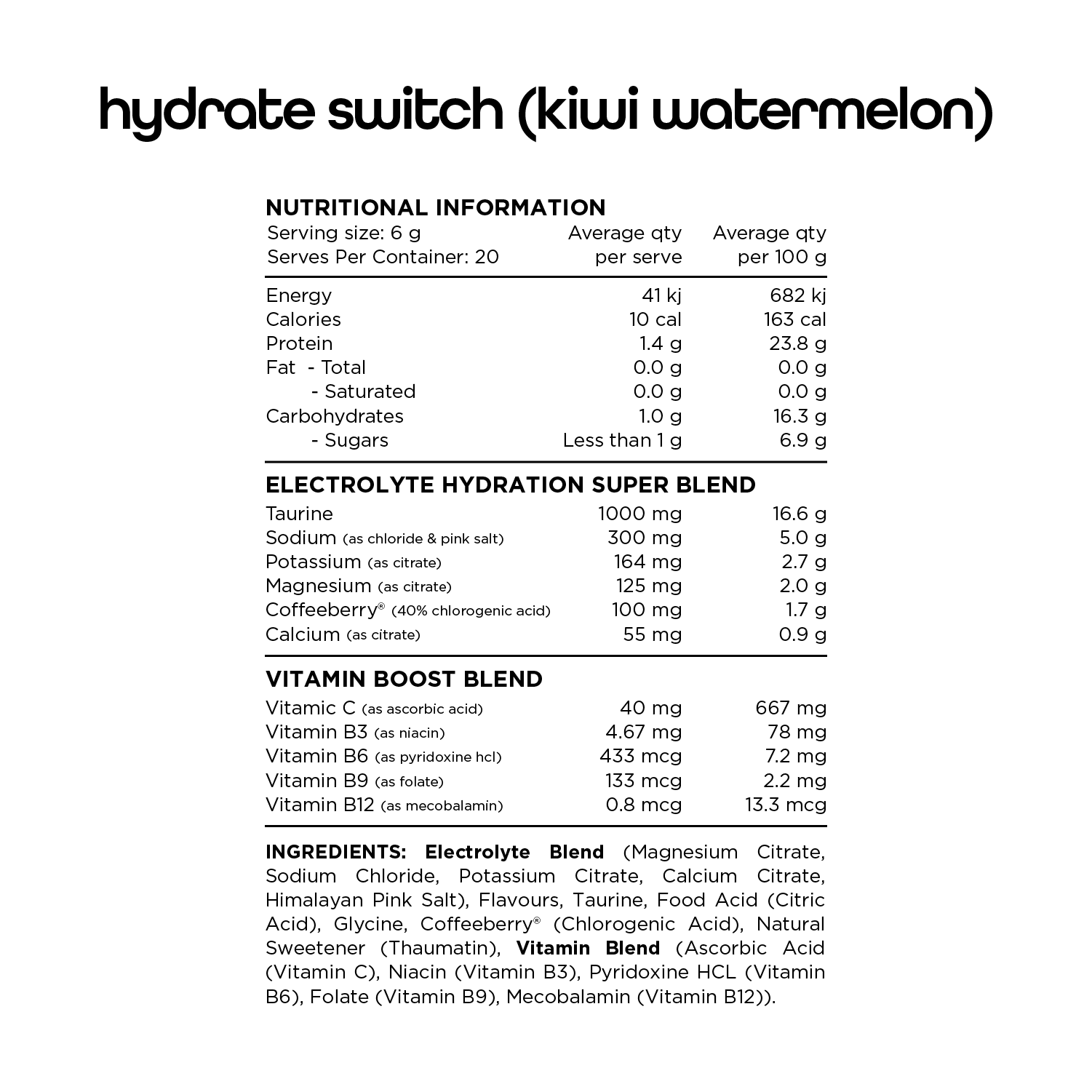 Switch Nutrition Hydrate Switch Sugar Free