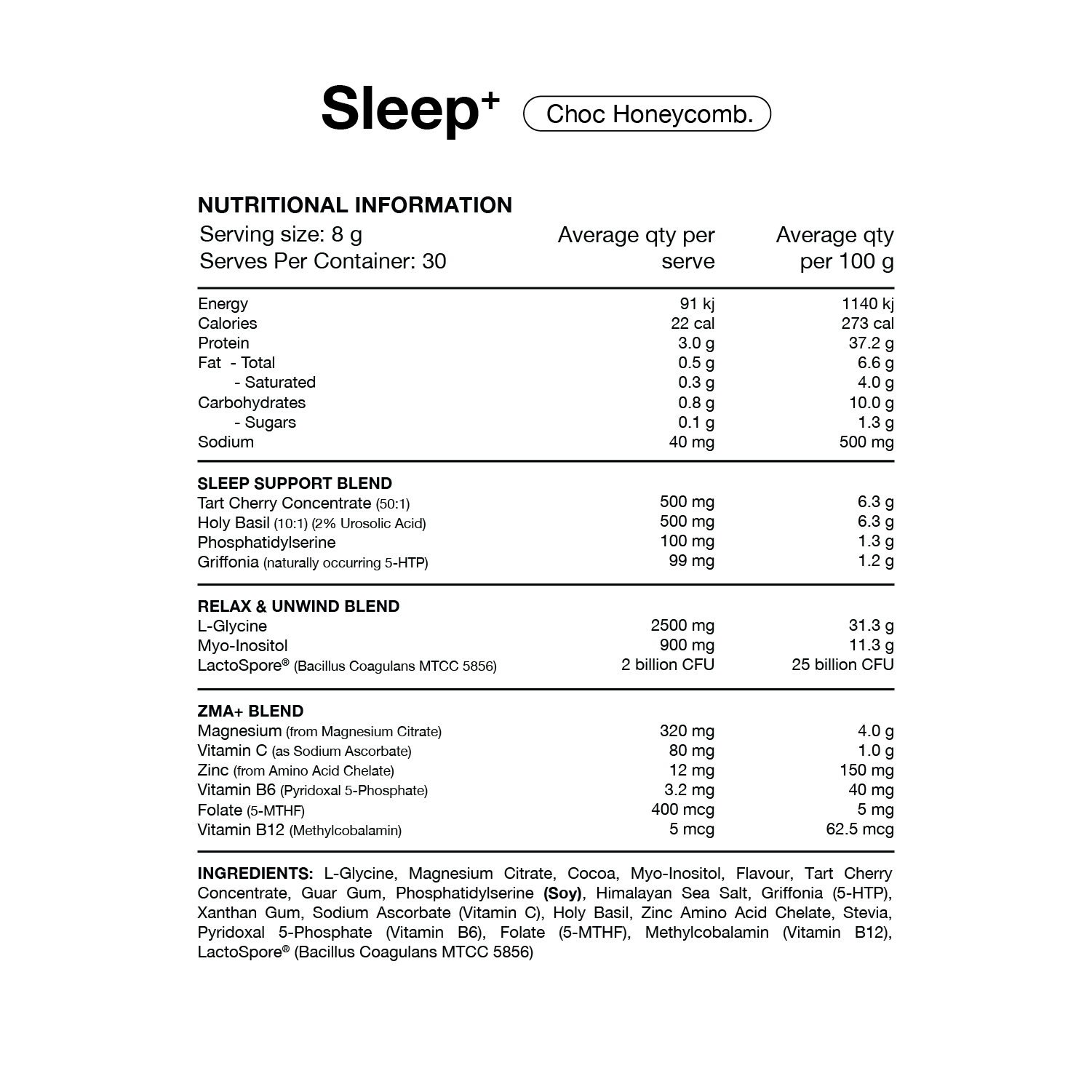 Switch Nutrition Sleep Sachets 20 Serves Choc Honeycomb