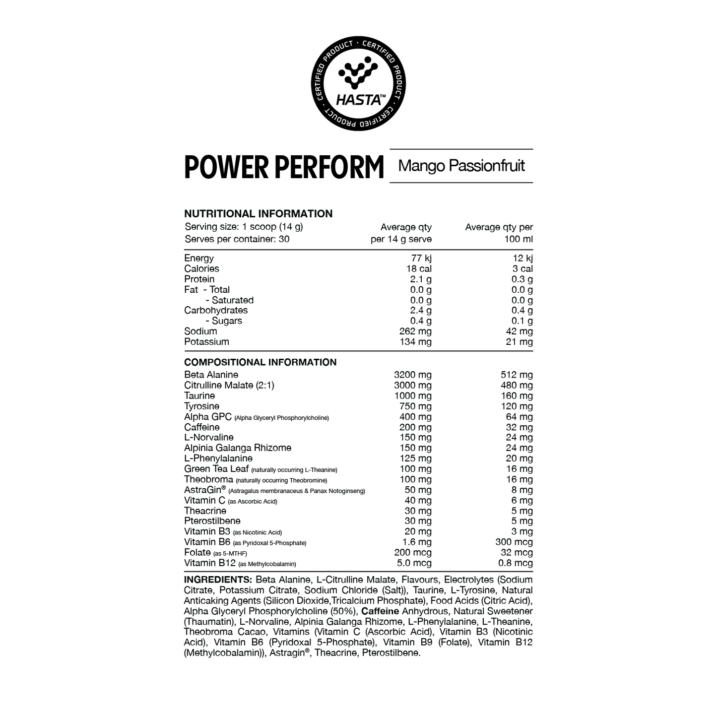 Switch Nutrition Power Perform 30 Serves Mango Passionfruit
