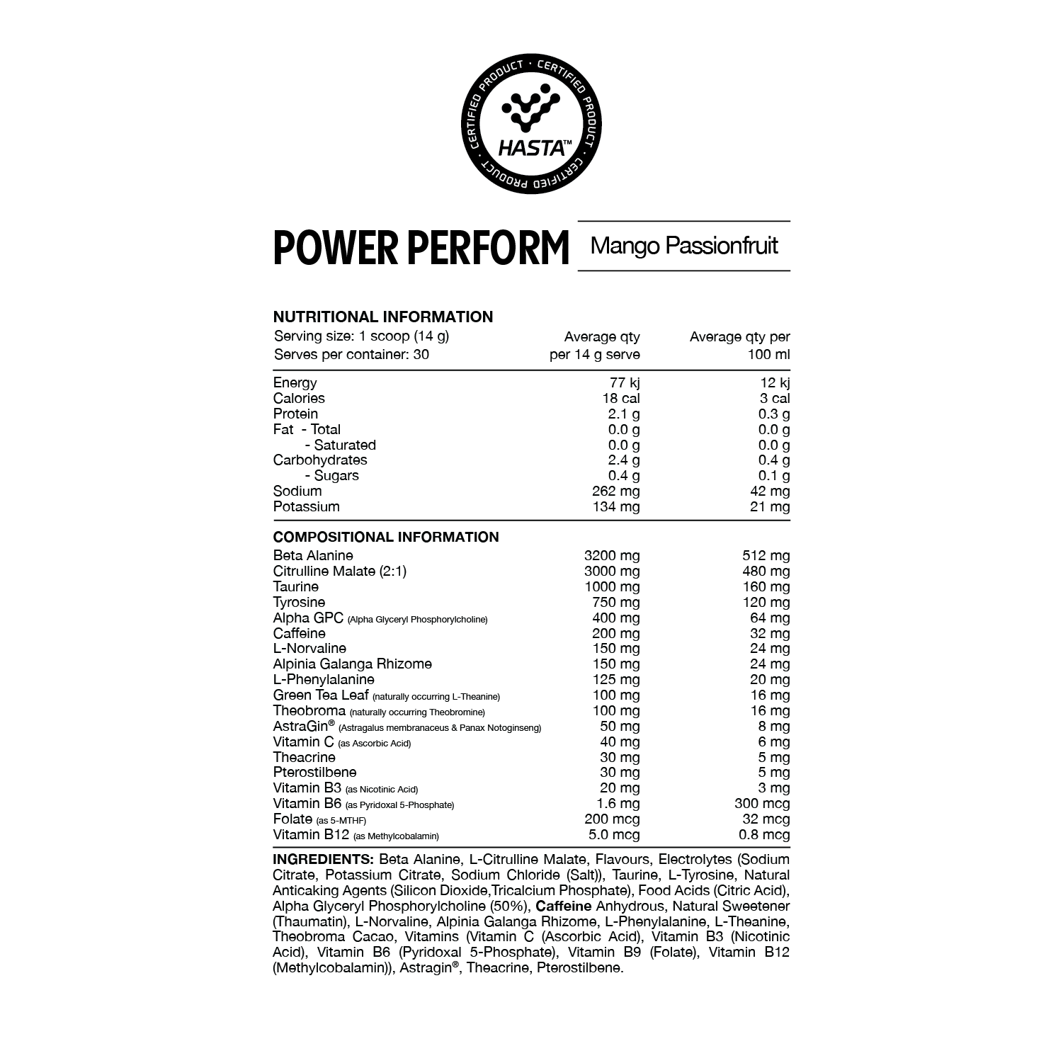 Switch Nutrition Power Perform 30 Serves Mango Passionfruit