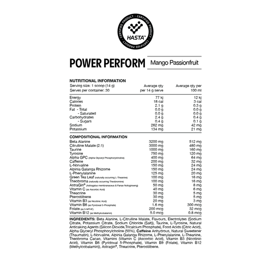 Switch Nutrition Power Perform 30 Serves Mango Passionfruit