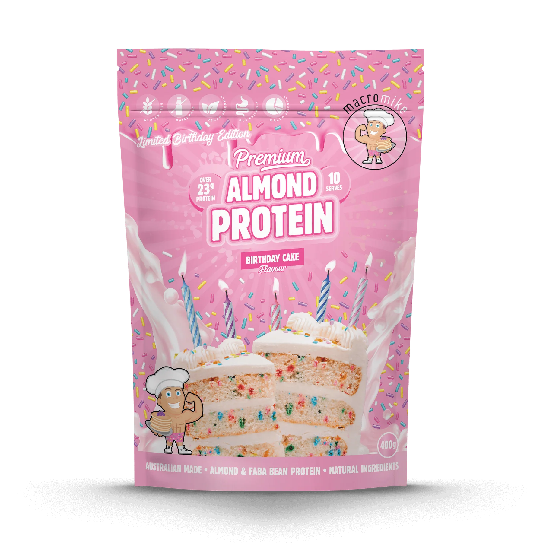 Macro Mike Almond Protein 400G Birthday Cake