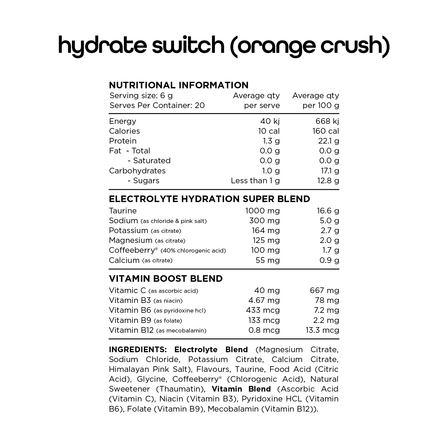 Switch Nutrition Hydrate Switch Sugar Free