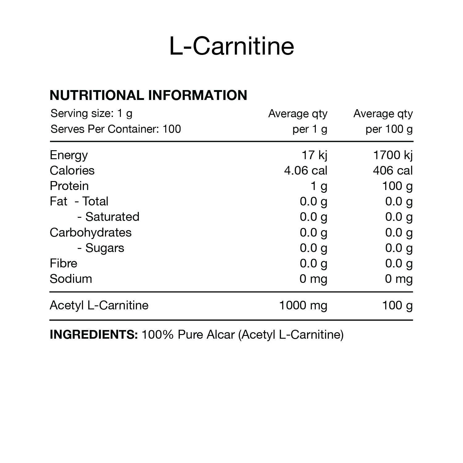 Switch Nutrition Acetyl L-Carnitine 100 Serves