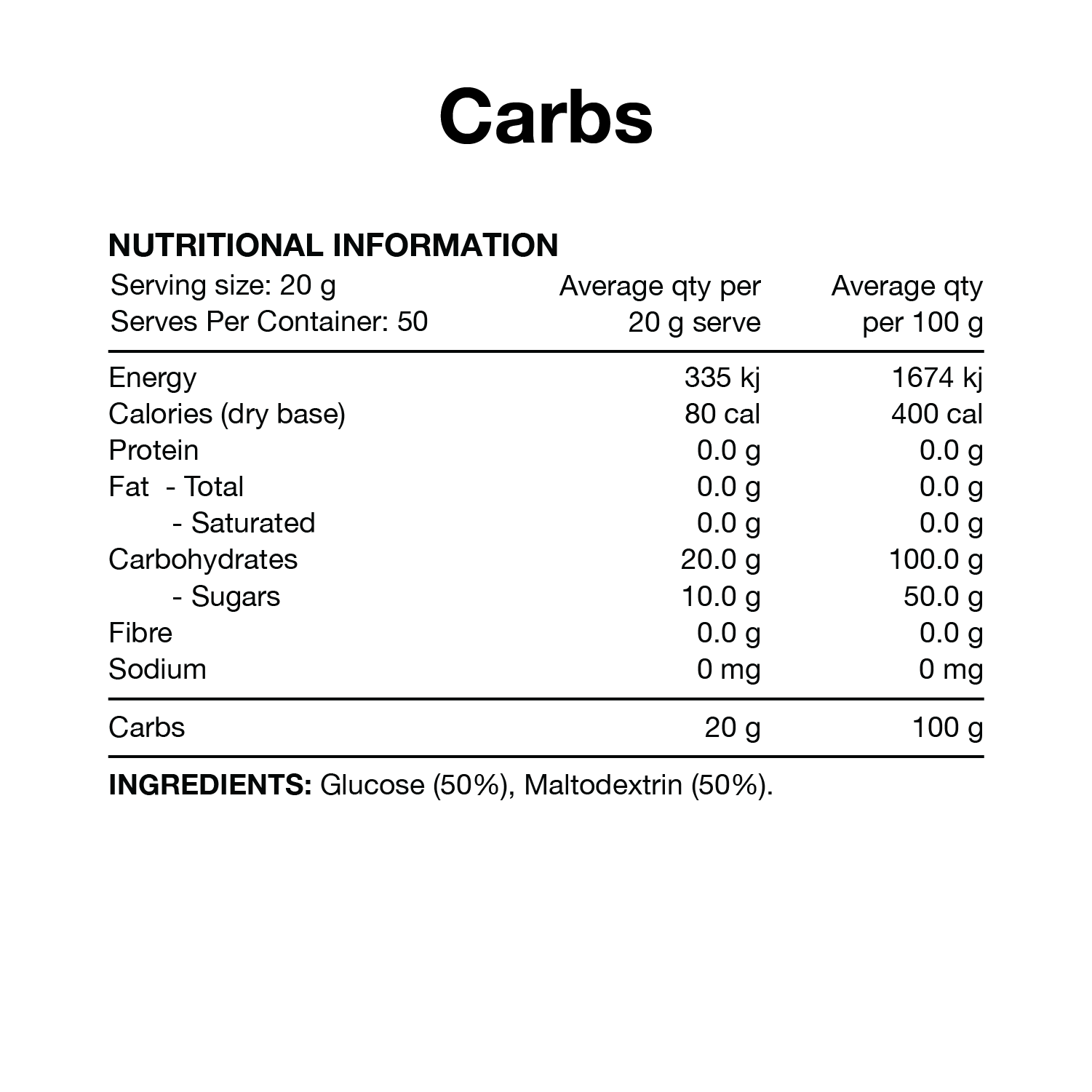 Switch Nutrition Carbohydrates 50 Serves