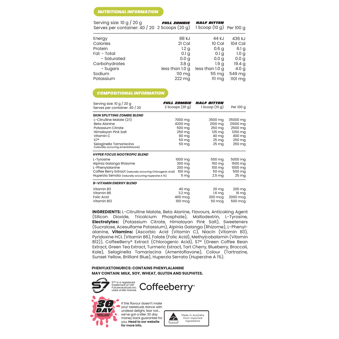 ZombieLabs Pumpz Non-Stim Pre Workout 40 Serves Sour Gummy