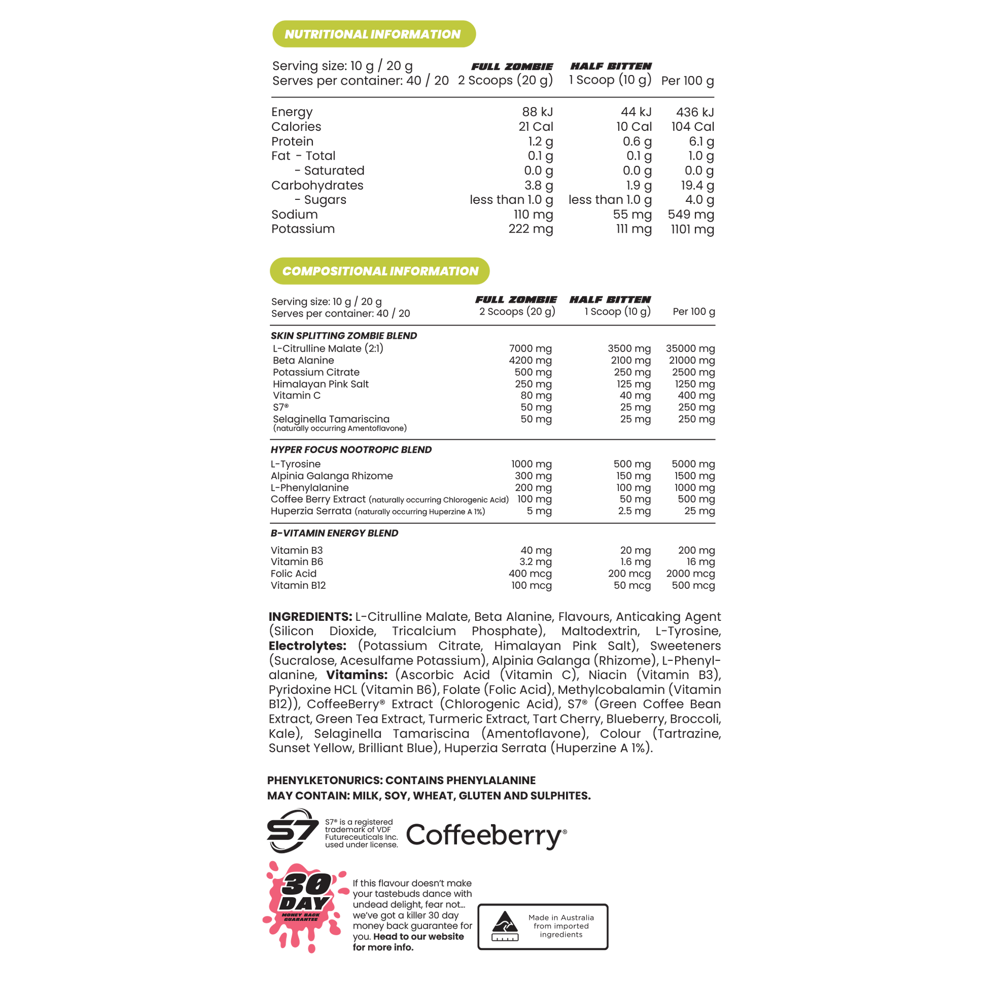 ZombieLabs Pumpz Non-Stim Pre Workout 40 Serves Sour Gummy