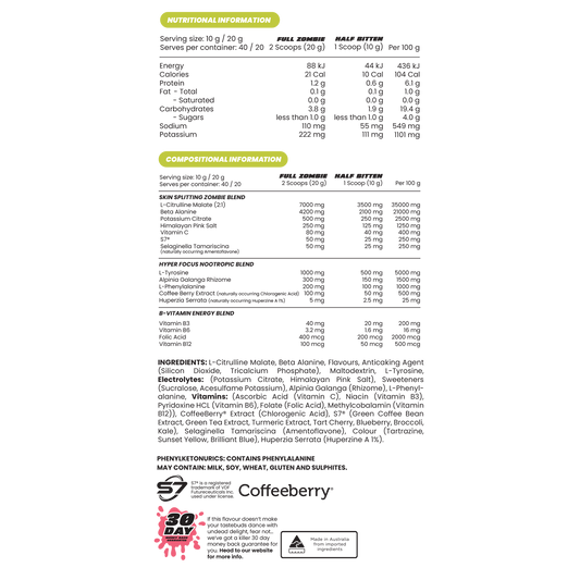 ZombieLabs Pumpz Non-Stim Pre Workout 40 Serves Sour Gummy