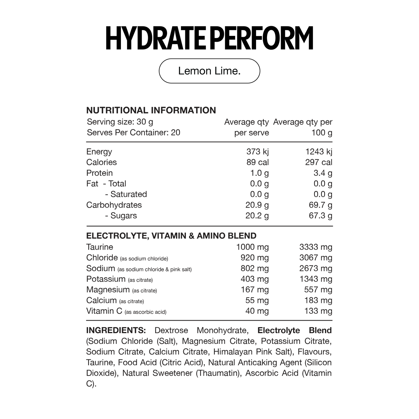Switch Nutrition Hydrate Perform 20 Serves
