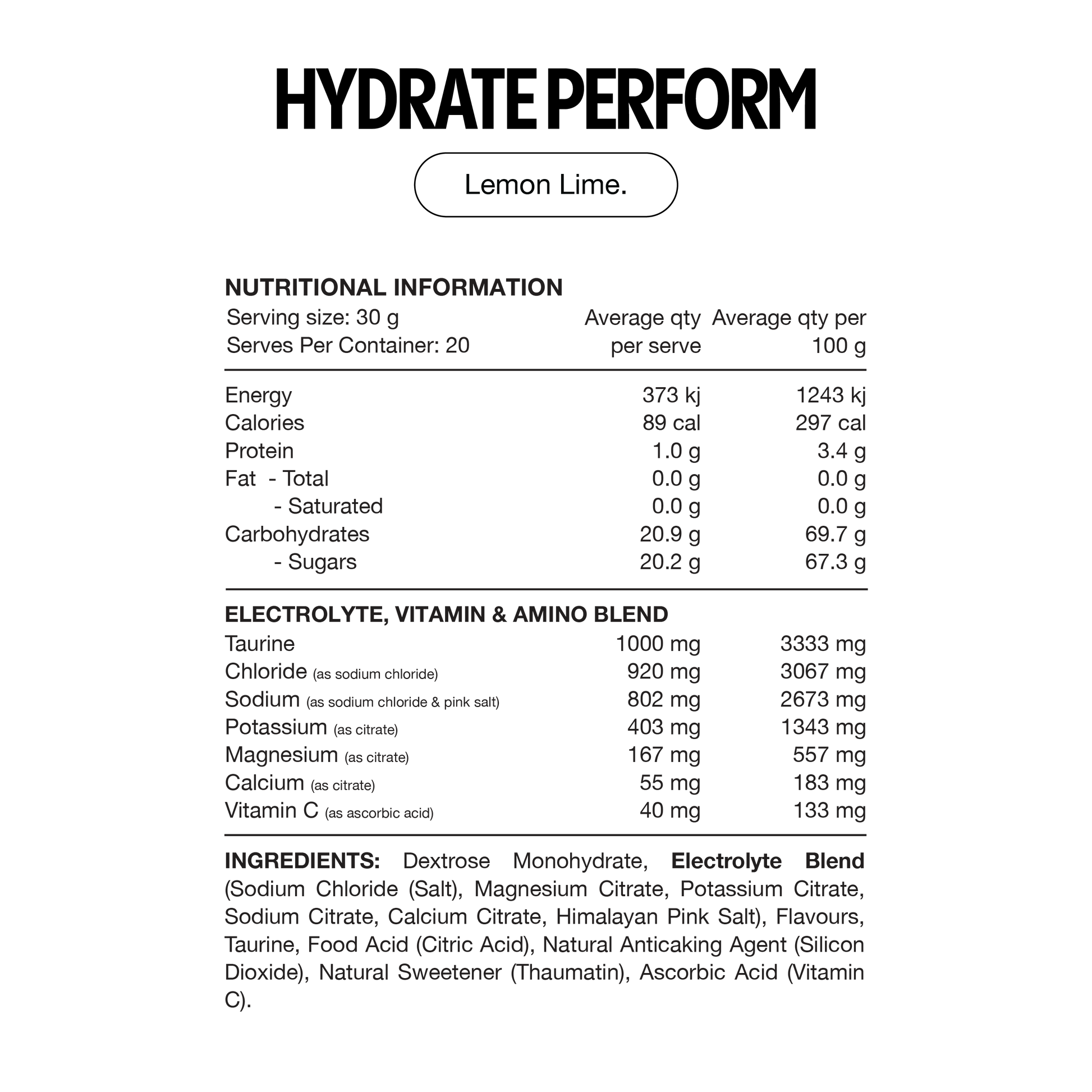 Switch Nutrition Hydrate Perform 20 Serves