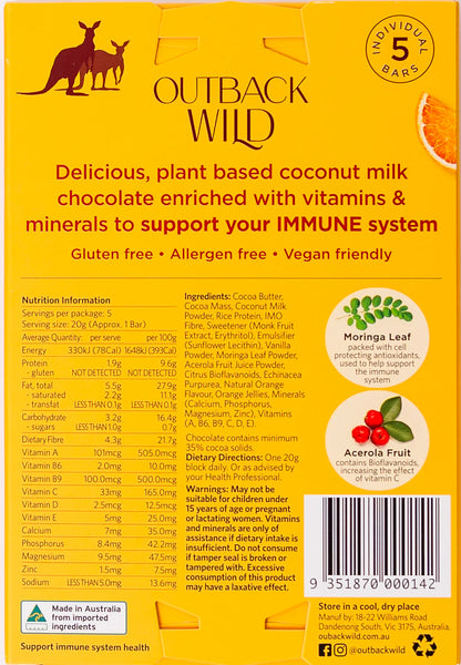 Outback Wild Immune + C 100g Coconut Milk Choc & Orange
