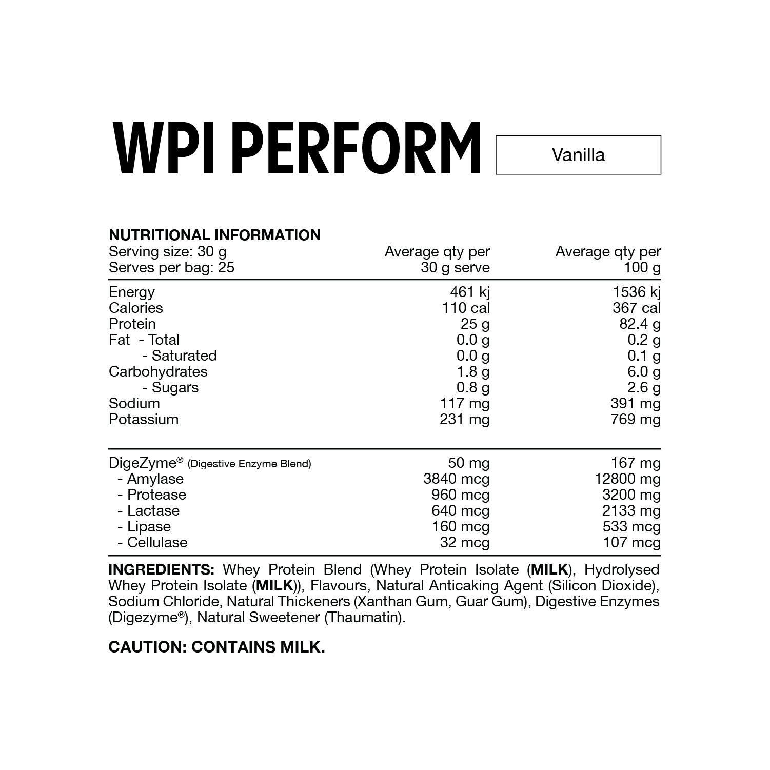 Switch Nutrition WPI Perform 750g Vanilla