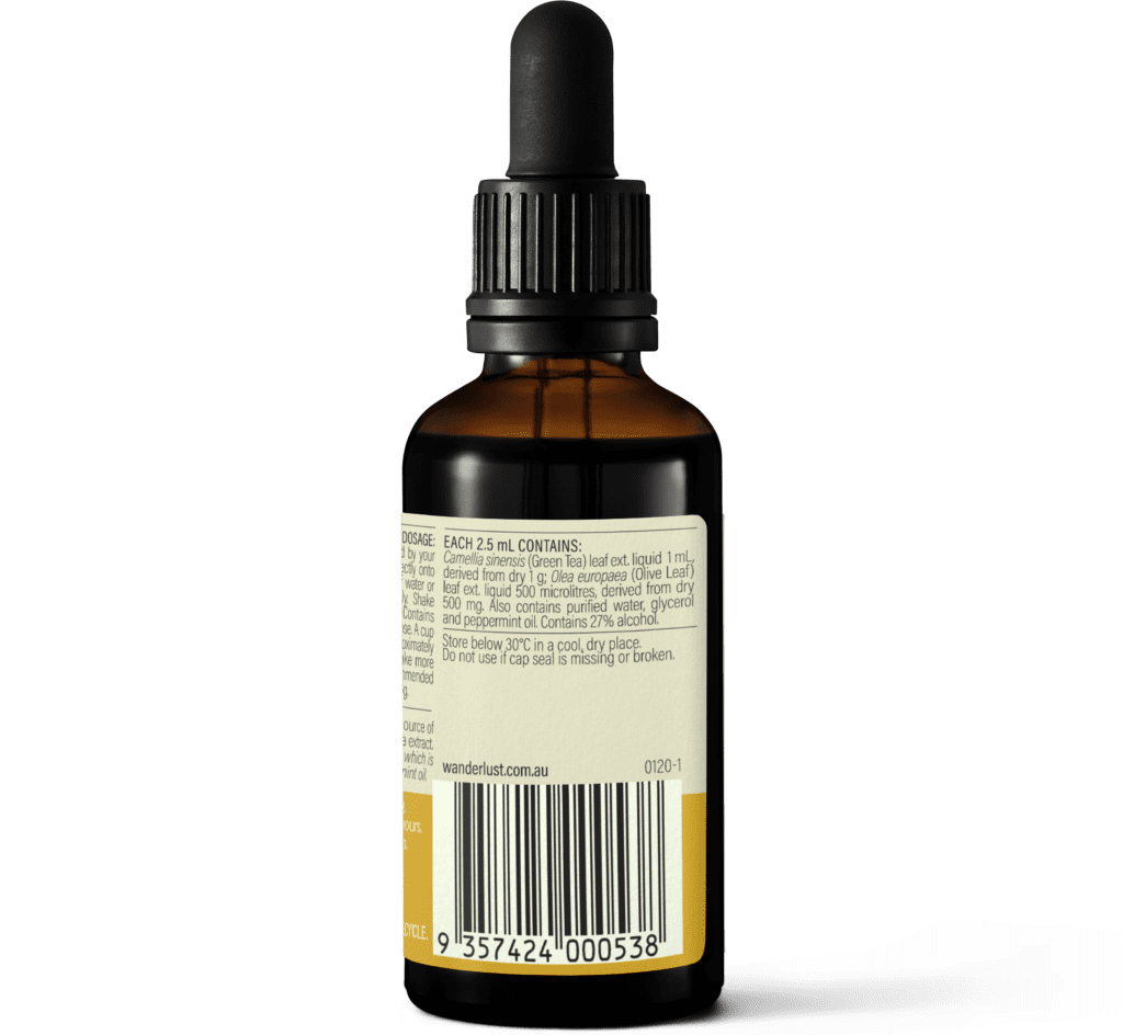 Wanderlust Green Tea + Olive Leaf Drops 50ml