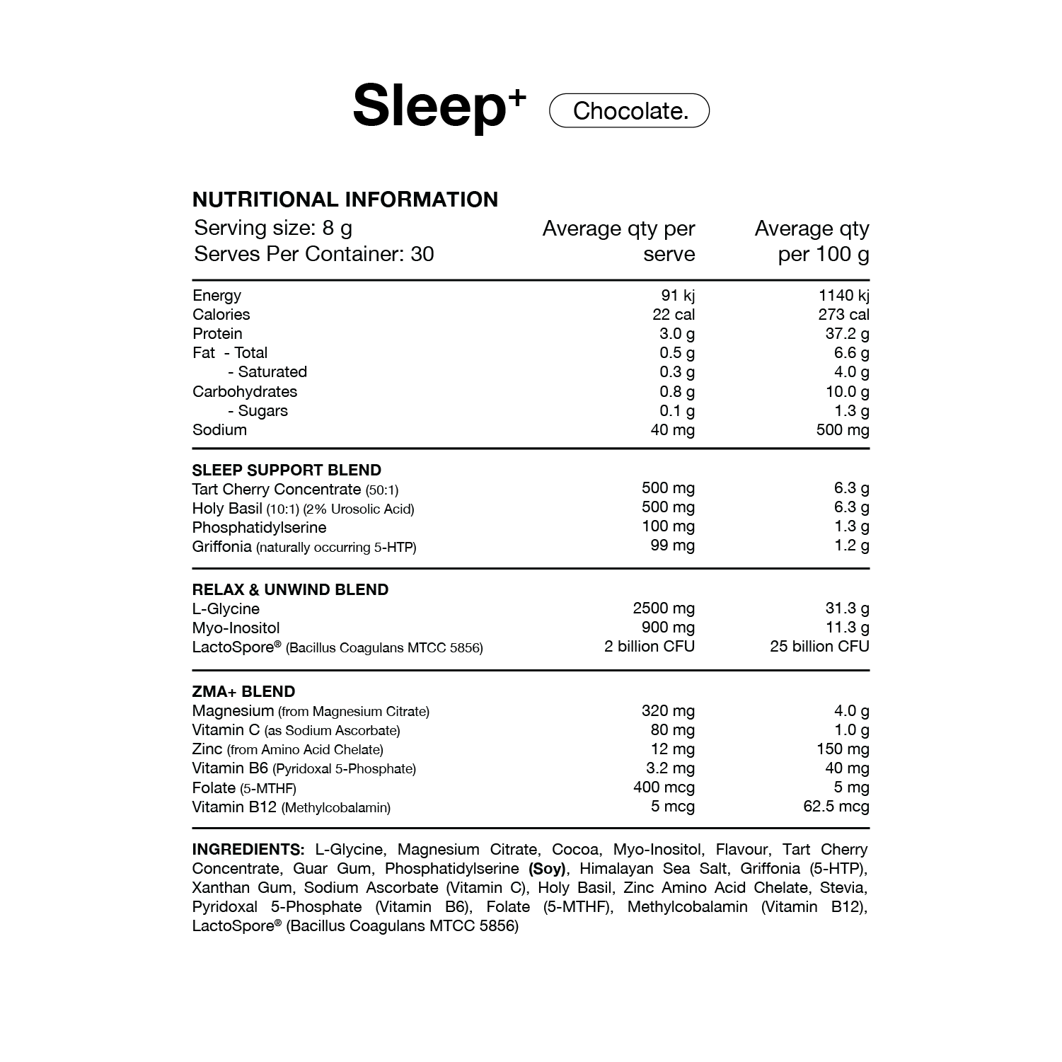 Switch Nutrition Sleep Sachets 20 Serves Chocolate