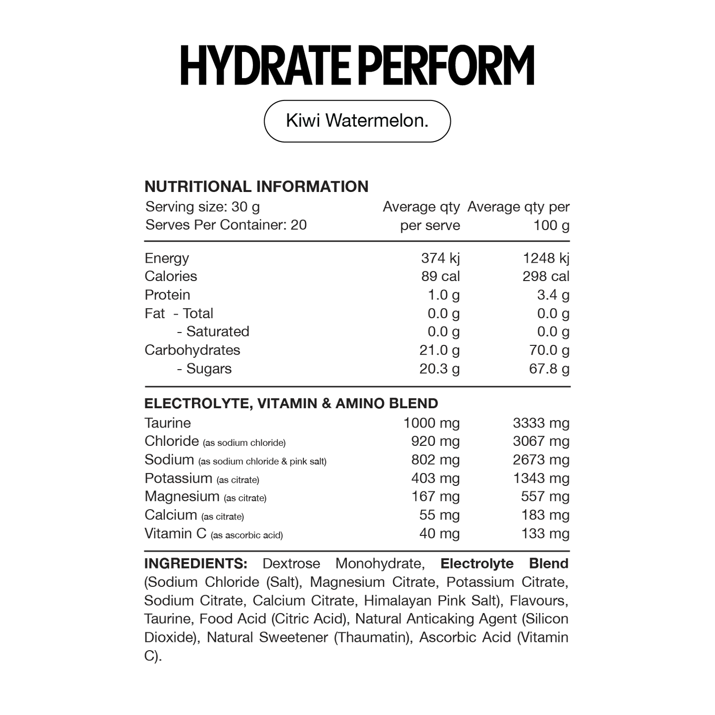 Switch Nutrition Hydrate Perform 20 Serves