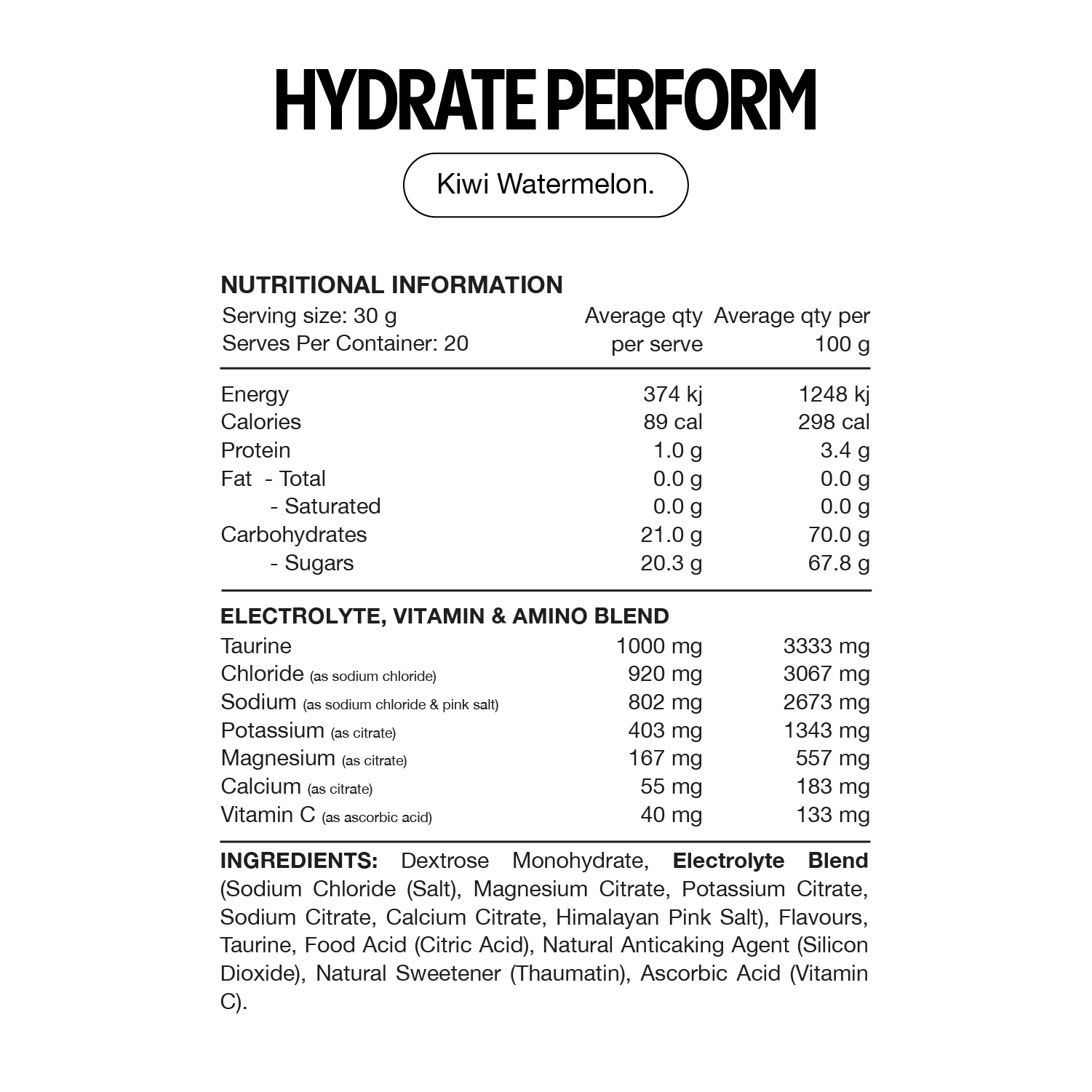 Switch Nutrition Hydrate Perform 20 Serves